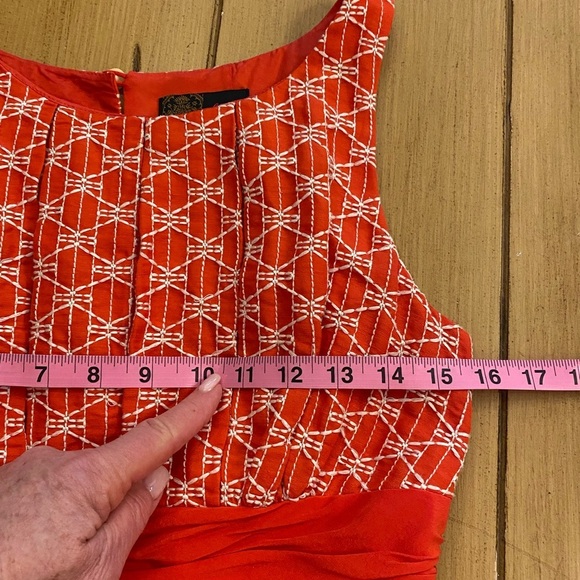 Tracy Reese Ablaze Fit & Flare Cumberbund Dress Orange Red Zipper Sleeveless 4 - Picture 8 of 14